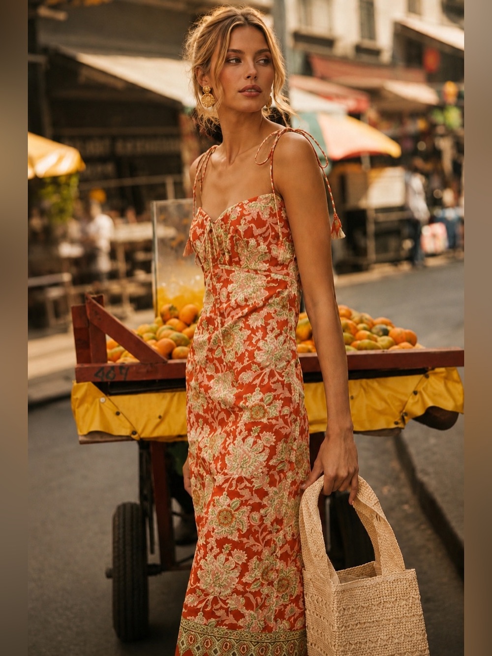 Johanna Ortiz Prettier In Spanish Midi Dress Roadtrip Marsala Floral NWT
